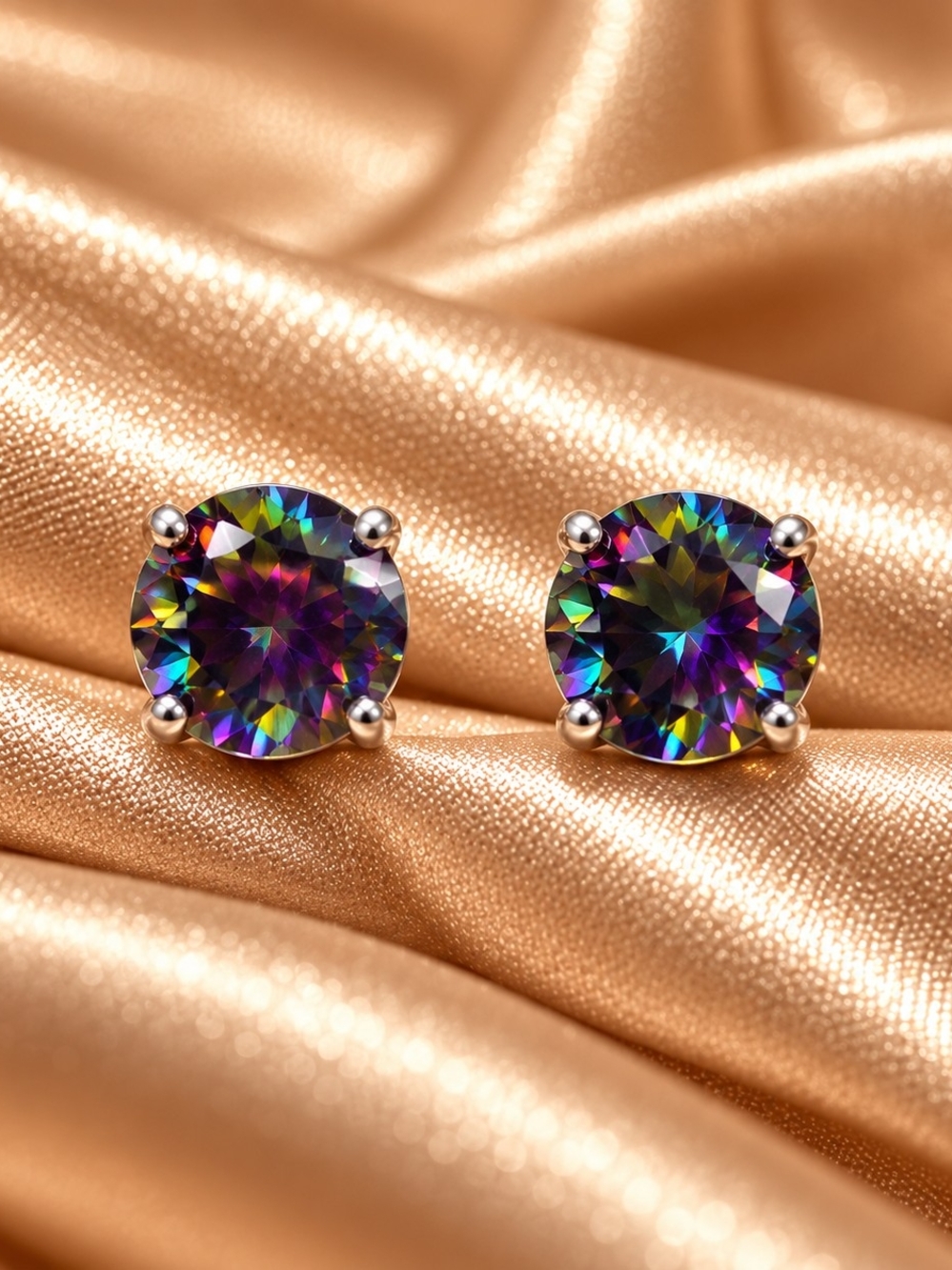 Mystic Rainbow Round Stud Earrings - GRA Certified